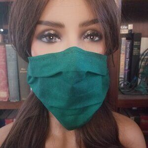 Adult Face Masks - Green Sparkle - Filter Pocket - Roomy - Breathable